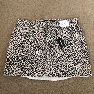 Express Leopard Print Denim Mini Skirt
